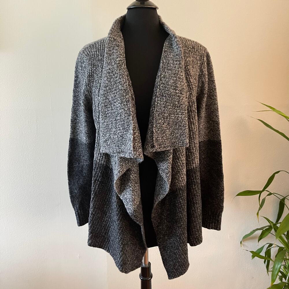 The Kooples Cardigan Womens Medium Grey Black Wool Blend Open Front Casual Cozy